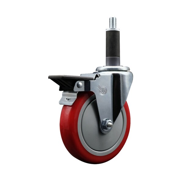 5'' Red Poly Swivel 1'' Expanding Stem Caster with Brake